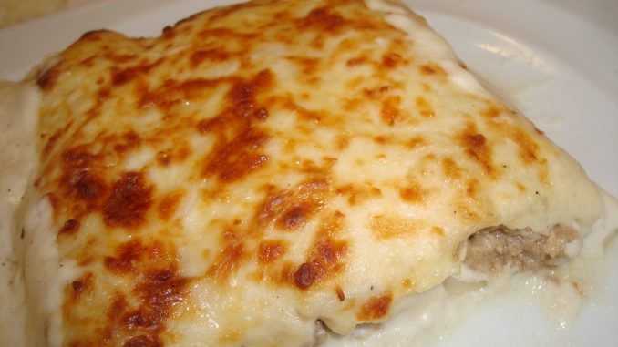 canelones con carne de cerdo plato con canelones